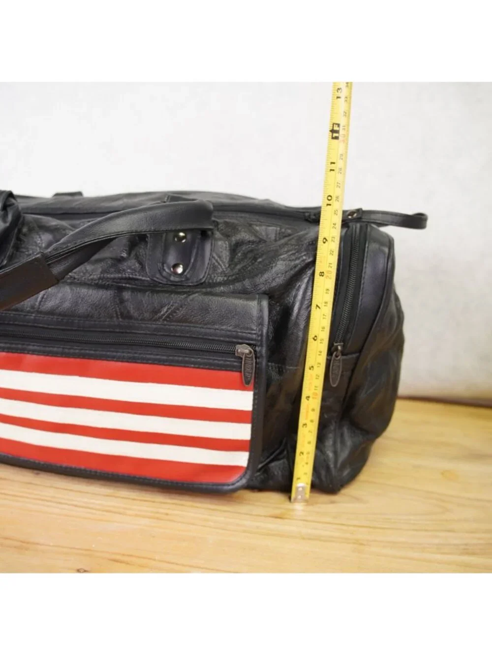 Vintage Genuine Leather Duffle Travel Bag With American Flag Pocket 20